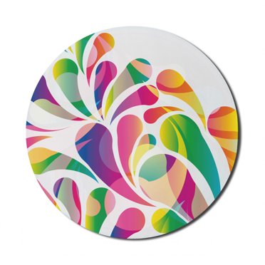 Modern Mouse Pad for Computers, Colorful Leaf Shaped Vivid Trippy Forms Spring Summer Themed Curved Display, Round Non-Slip Thick Rubber Modern Gaming Mousepad, 8" Round, Multicolor, by Ambesonne
