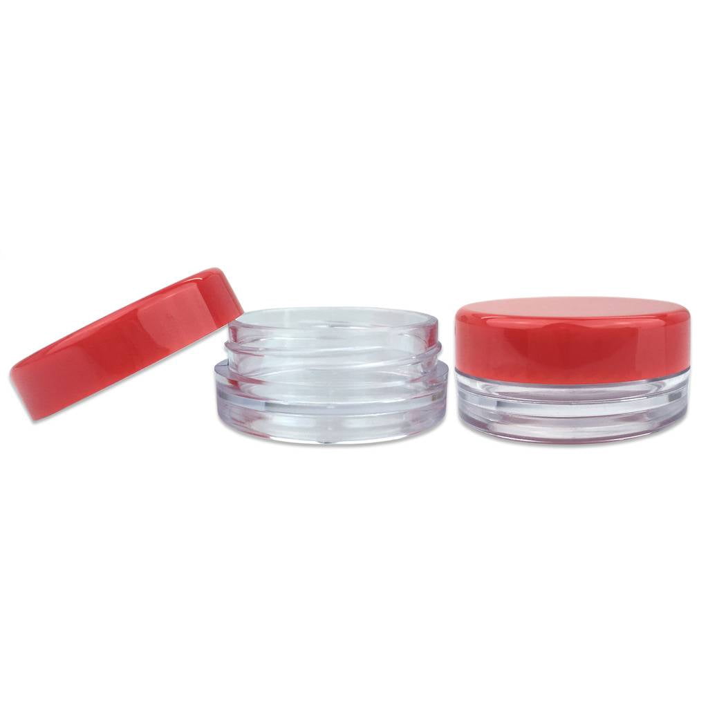 Beauticom 500 Pieces High Quality 3 Gram 3 ml (0.1 oz) Plastic Round Cosmetic Beauty Makeup Sample Jars (Red Lid)