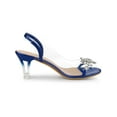 thumbnail image 3 of BLISSFUL STEP Women's Flower Rhinestone Slingback Clear Mid Heel Slip On Sandals Blue 9, 3 of 7