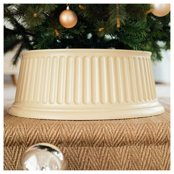 Drevy Christmas Tree Collar Round Classic Christmas Tree Skirt Basket Base Stand Durable for Xmas Tree Decoration Rome（Beige,XL）