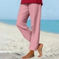thumbnail image 2 of BXINGOHAI Womens Cotton Linen Palazzo Pants Drawstring Elastic Waist Casual Trousers with Pockets Pink,XL, 2 of 7