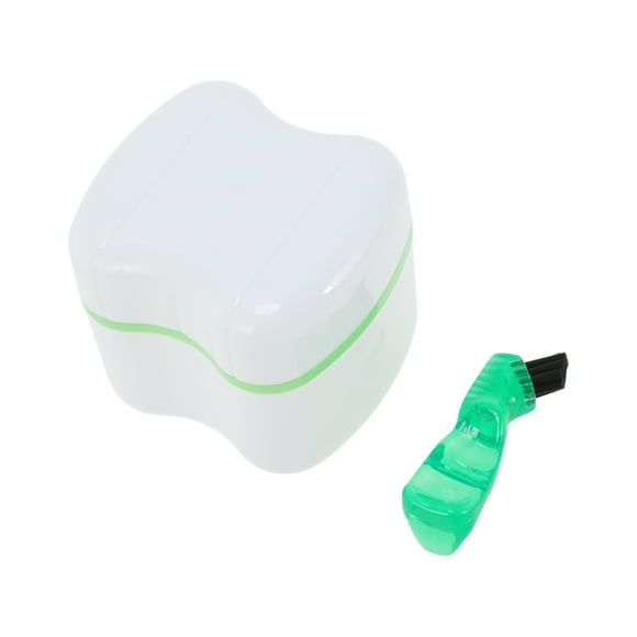 Conjunto Único de Caja para Brackets, Taza de Baño para Dentaduras con Cepillo Limpiador de Dentaduras Verde