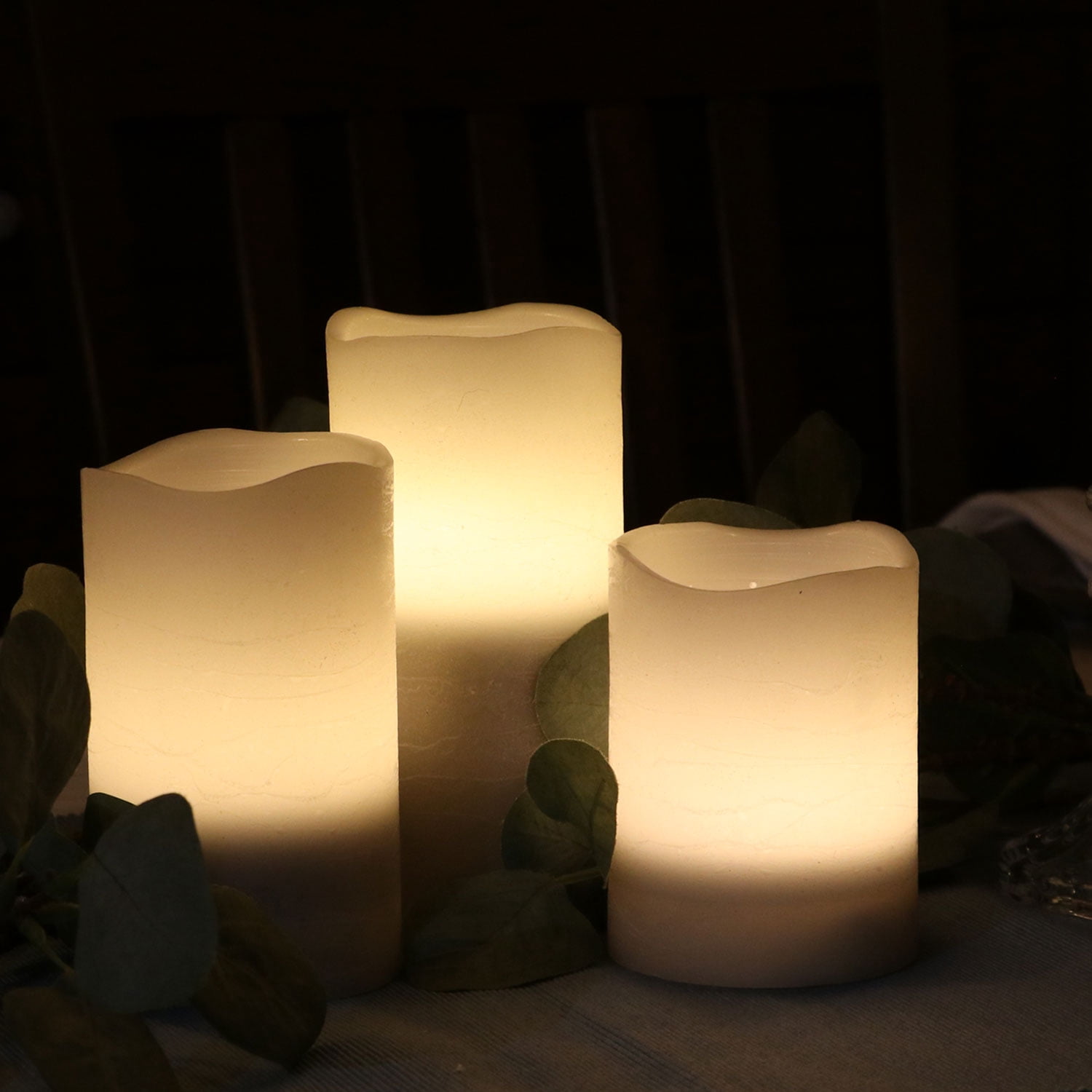 Rhytsing Set of 3 Gray Wax Battery Operated Flameless LED Pillar Candles with Timer - Batteries Included