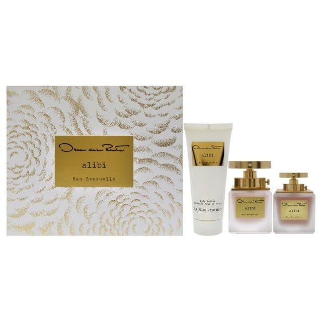 Alibi Eau Sensuelle de Oscar De La Renta para mujer: set de regalo de 3 piezas: Eau Sensuelle de 3,3 oz en spray EDP, Eau Sensuelle de 1 oz en spray EDP y loción corporal de 3,4 oz