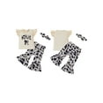 thumbnail image 2 of BemeyourBBs Toddler Baby Girls Western Cowgirl Outfits Spring Summer Clothes Cow Print Bow Flying Sleeve Tops with Bell Bottom Flare Pants Set Headband, 2 of 9