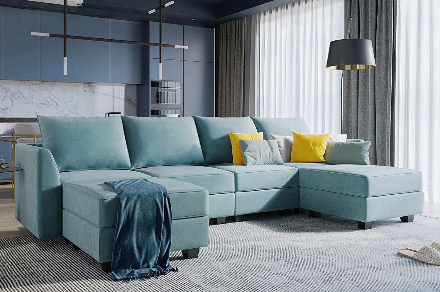 HONBAY Convertible Modular Sectional Sofa U-Shaped Couch with Storage ...