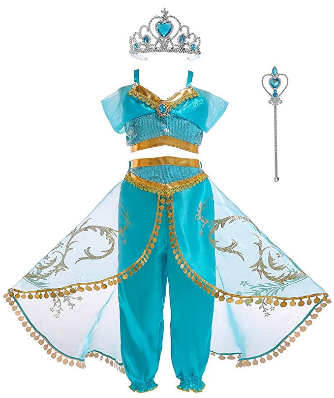 Arabian Princess Costume for Girls Dress Up Birthday Halloween Party with Cape Tiara Wand