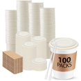 thumbnail image 1 of missunny-100-Value-Pack 12oz Compostable Coffee Cups with Lids, Sleeves & Stirrers – Eco-Friendly Disposable Cups for Coffee, Tea, Cocoa – Great for Travel, Parties & Events, 1 of 2