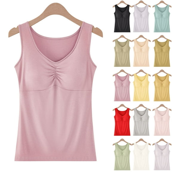 Agkizg Fall Women's Sleeveless Tank Pajama Tops,Women's Cotton Sleepwear T-Shirt,Fashion Solid Color with Chest Pad No Steel Rings Bottom Underwear
