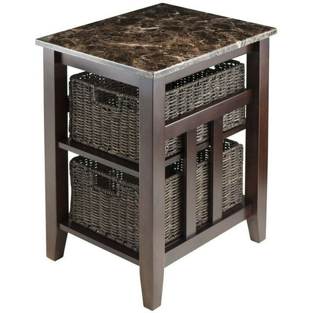Pemberly Row Table d'Appoint en Bois avec Plateau en Faux Marbre en Chocolat