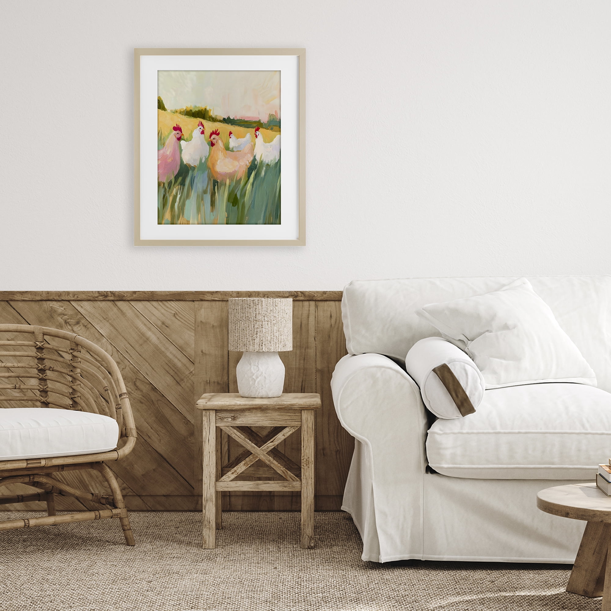 Stupell Industries Sunlit Flock of Chickens Birch Framed Print Under Glass, design by The Prints Vibe