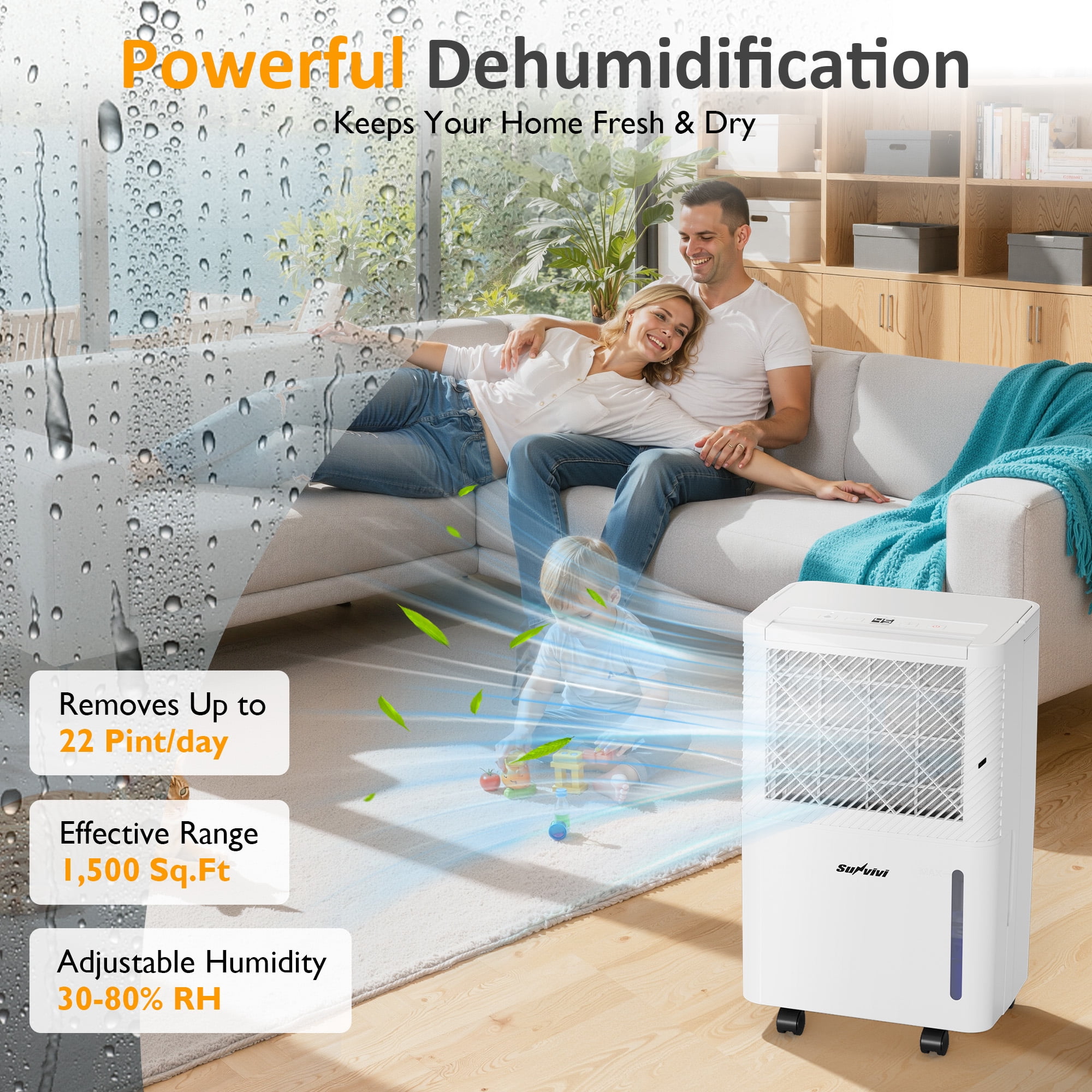 Cozy Home 22 Pint Dehumidifier for Home 1500 Sq Ft with Drain Hose & 71oz Tank, Portable Dehumidifiers for Basement Bedroom Bathroom