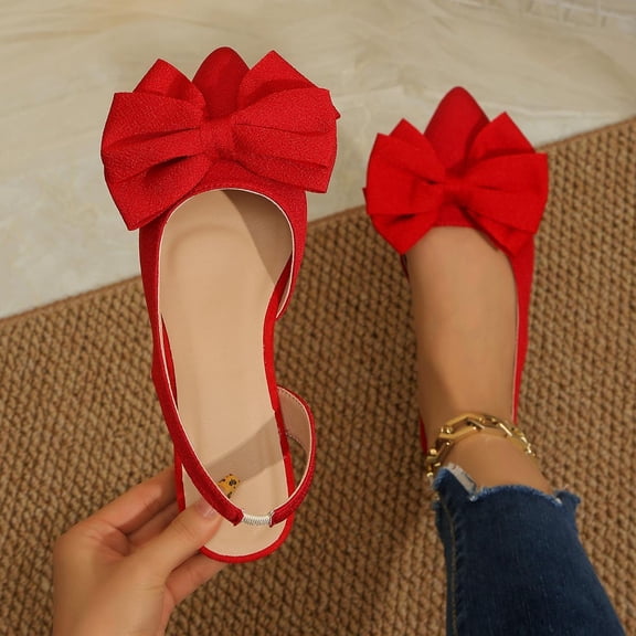 Xucatan Women's Bow Flat Sandals, Pointed Toe Slip On Summer Shoes, Large Bow Front Casual Footwear, Versatile Spring Beach Style Gift