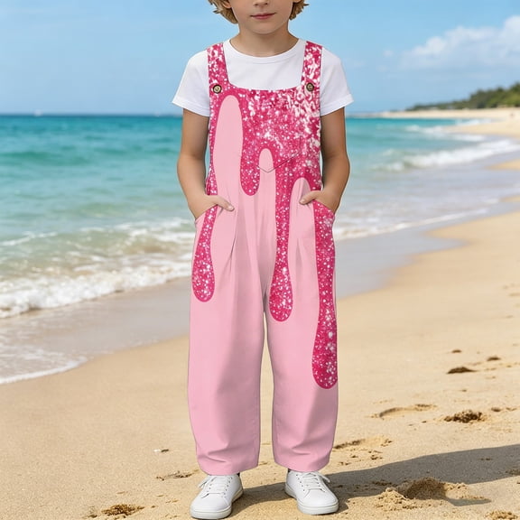 Stylish Kids Blend Romper with Pockets Comfortable Summer Play Jumpsuit For Girls And BoysPink13-14Years