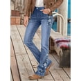 thumbnail image 2 of Women'S Floral Embroidery Mid Waist High Stretch Bootcut Jeans with Pockets Blue XL, 2 of 8