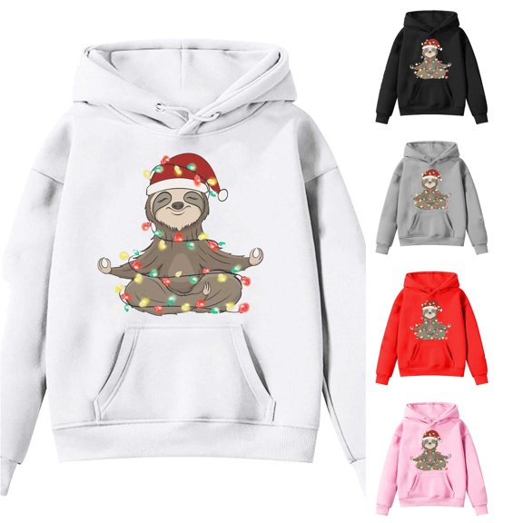 RMGVDSD Christmas Hoodies for Girls Cute Graphic Sweatshirt Long Sleeve Pullover Tops Trendy Holiday Hoodie Fall Winter Clothes Comfort Sweatshirt 7-8 Years