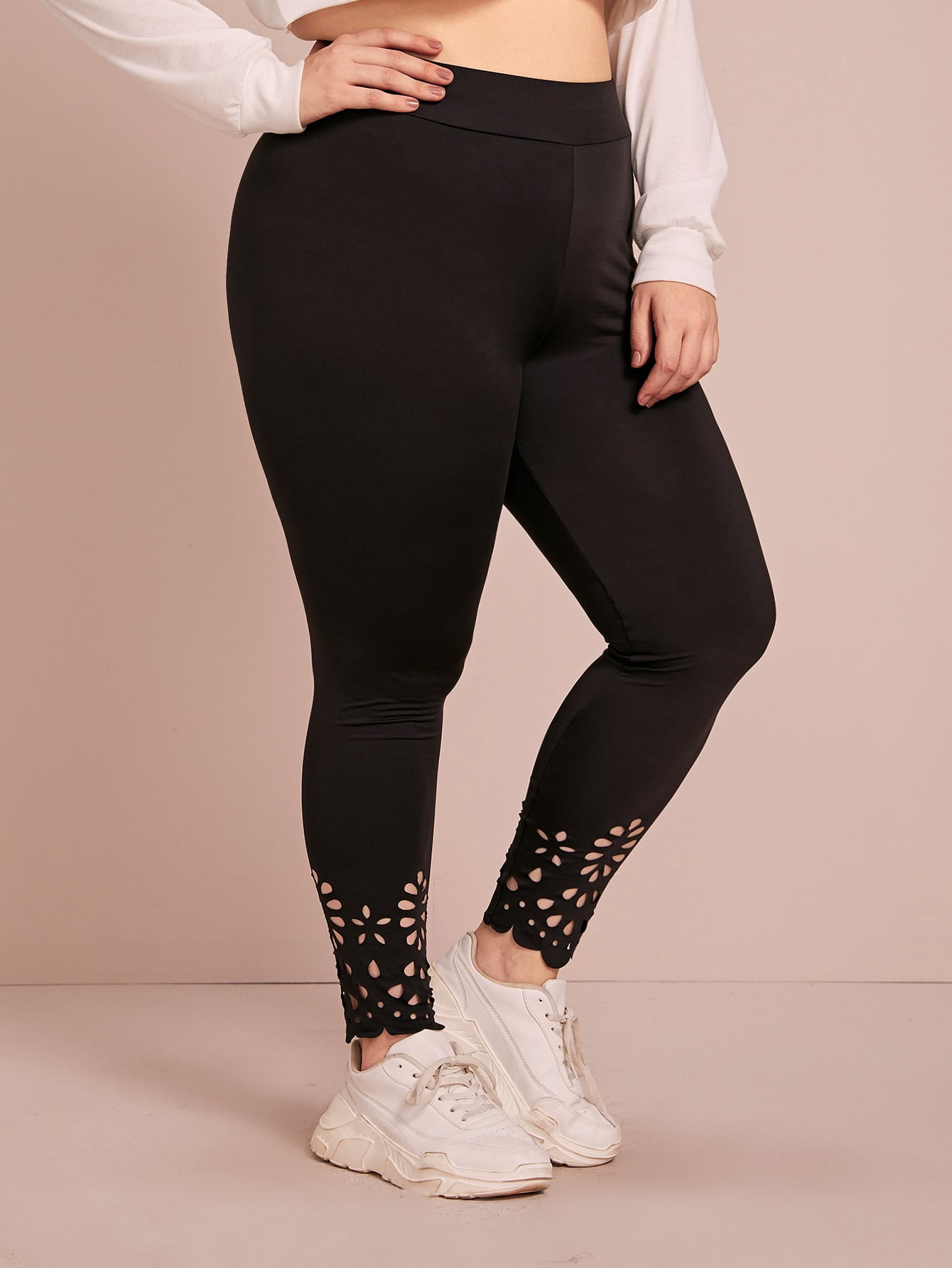 Laser Cut High Waist Leggings 1XL 