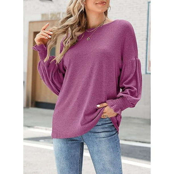 TEMOFON Womens shirts Long Sleeve tops fall blouse Crew Neck