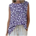 thumbnail image 2 of Womens Tops Plus Size Sleeveless Round Neck Floral Printed Casual Tank Top Purple XL, 2 of 5