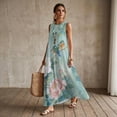 thumbnail image 3 of Xixirimido Hummingbird Peony Flowers Print Linen Summer Dresses for Women Sleeveless A-line Flowy Maxi Dresses Casual Beach Vacation Sundresses with Pockets, 3X-Large, 3 of 7