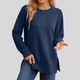 thumbnail image 2 of ZyeKqe Sweatshirt for Women Creweneck Long Sleeve Shirts Solid Color Fall Casual Side Split Loose Comfy Pullover, 2 of 9