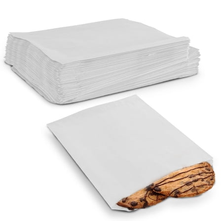 MT Products White Cookie Bags 6.5" x 8" - Disposable Grease Resistant Bakery Paper Bags - Pack of 100