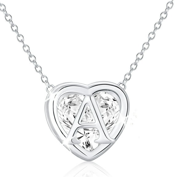 APSVO 18K White Gold Plated Love Heart Initial Necklaces for Women Girls CZ S925 Sterling Silver Letter A Pendant Chain Birthday Valentines Day Jewelry Gifts Teen Her Mom Wife Adults Kids Age Ideas