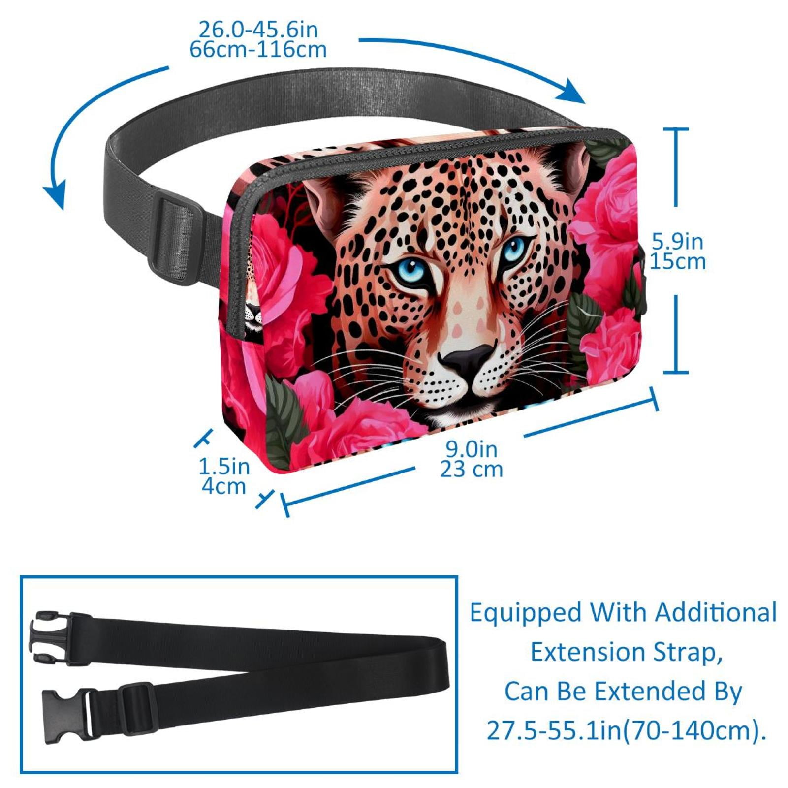 Rose Leopard Running Belt Fanny Pack Belt Bag with Extension Strap Lightweight Adjustable Unisex