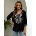 thumbnail image 2 of Women's Boho Embroidered Tops 3/4 Sleeve Mexican Peasant Shirts Bohemian Loose Tunic Blouses, 2 of 5