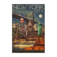 thumbnail image 1 of New York, Skyline at Night Birch Wood Wall Sign (6x9 Rustic Home Decor, Ready to Hang Art), 1 of 3