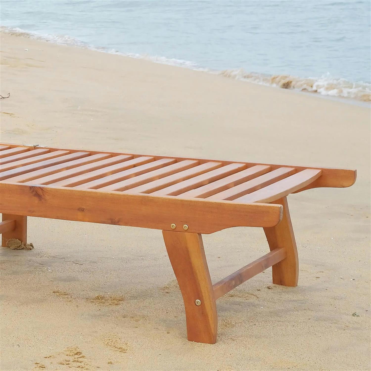 Demi Bonn 77" Outdoor Folding Chaise Lounge with Wheels, Acacia Wood Frame, Relaxation Reclining Chair for Patio and Garden, Easy to Move, Brown