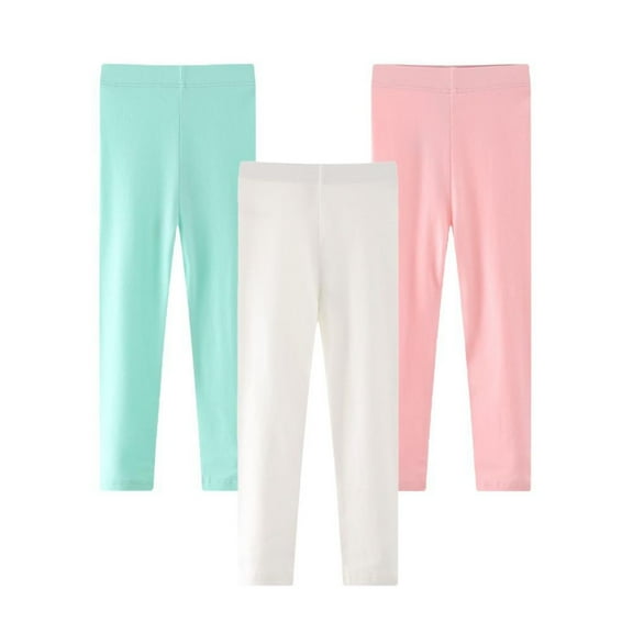 SYNPOS 3 Pack Kids Baby Girls Leggings Footless Cotton Skinny Thin Leggings Toddler Girls Solid Stretch Trousers 1-7 Years