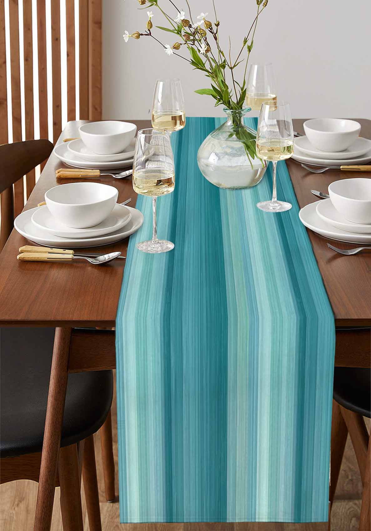 Hokiten Table Runners 90 Inches Long Dress Scarves, Teal Turquoise Aqua Ombre Farmhouse Coffee/Dining/Kitchen Table Runner for Living Room, Contemporary Abstract Lines 13x90 Inch