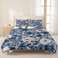 thumbnail image 3 of Twin XL Quilt Set 68''x98'', Navy Blue White Peony Lightweight Summer Bedspread Coverlet Set with 2 Pillow Shams, Vintage Floral Blossom Breathable All Season Quilt Bedding for Dorm/Guest Room, 3 of 9
