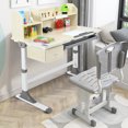 thumbnail image 3 of Costway Adjustable Height Kids Study Desk Drafting Table w/Bookshelf&Hutch Grey, 3 of 10