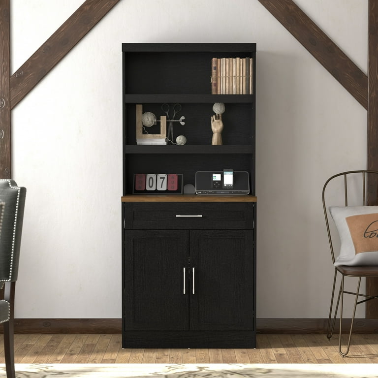Lancaster Wood China Cabinet with 1 Drawer, Black Oak Lancaster Wood China Cabinet with 1 Drawer, Black Oak