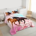 thumbnail image 3 of jejeloiu Pink Cherry Blossom Full Size Comforter Sets,Brown Black Horse Bedding Sets For Adults Reversible 3pcs, 3 of 8