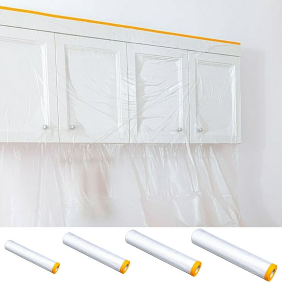 Disposable Plastic Drop Cloth Roll, 65-foot Self-adhesive Cover for Painting, Furniture Protection, Clear Tarp,Plaid,YISHFHP,Yellow