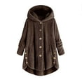 thumbnail image 4 of Winter Coats for Women Zpanxa Women Plus Size Button Plush Tops, Hooded Loose Cardigan Wool Coat, Casual Plush Jacket Outwear Coffee 5XL, 4 of 5