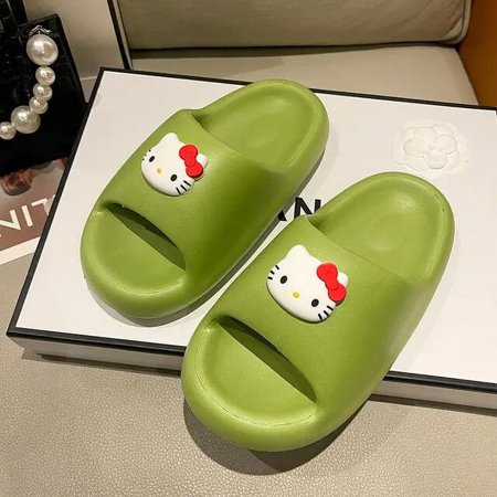 

Hello Kitty Solid Slippers Cartoon Graffiti Shoes Women Summer Flip-Flops Beach Sandals Thick Platform Soft Cozy Casual Slippers