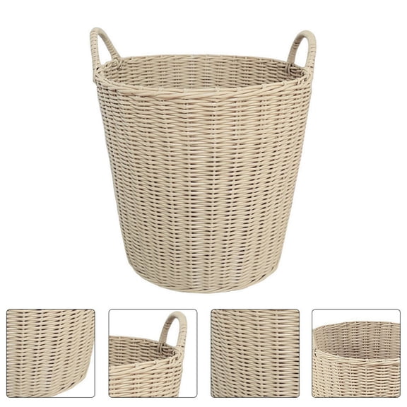 NICERIO 1Pc Portable Beige Imitation Rattan Laundry Basket for Storage