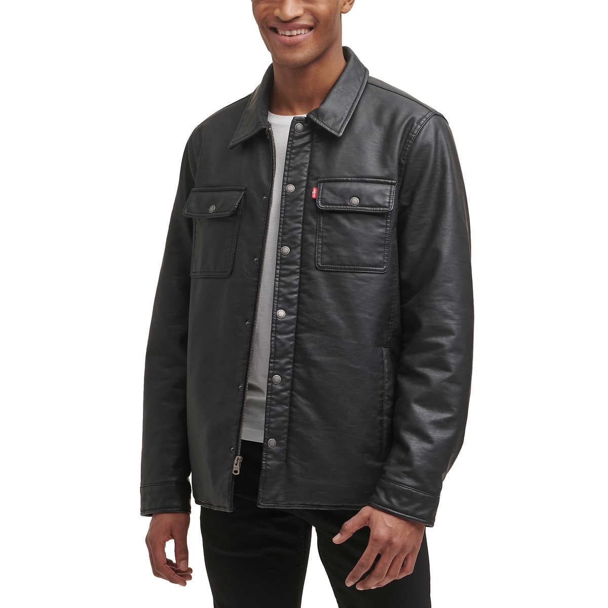 Levi's Men's Full Fleece Lining Faux Leather Jacket – Black, Medium -  