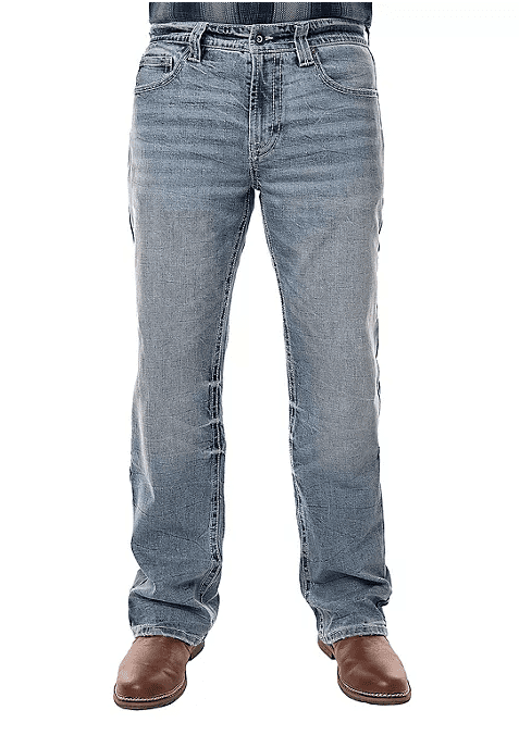 【BOK PLACE】Back Pocket Wash Straight Bootcut Denim PT XL Tin Haul Regular Joe with Grey V Stitch (Dark Wash) - Men's