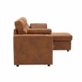 thumbnail image 4 of Muumblus 82" Convertible Sectional Sofa Bed with Cup Holders, Storage Chaise, L-Shaped Sofa Sleeper Couch Bed for Living Room, Brown Faux Leather, 4 of 6