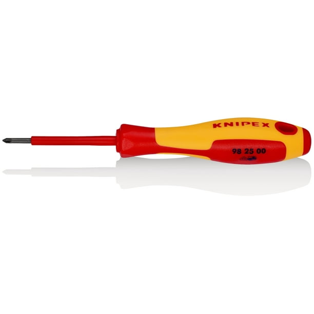 KNIPEX 98 25 00 Desarmador para tornillos cruciformes Pozidriv® mango aislante en dos componentes, según norma VDE bruñido 162 mm