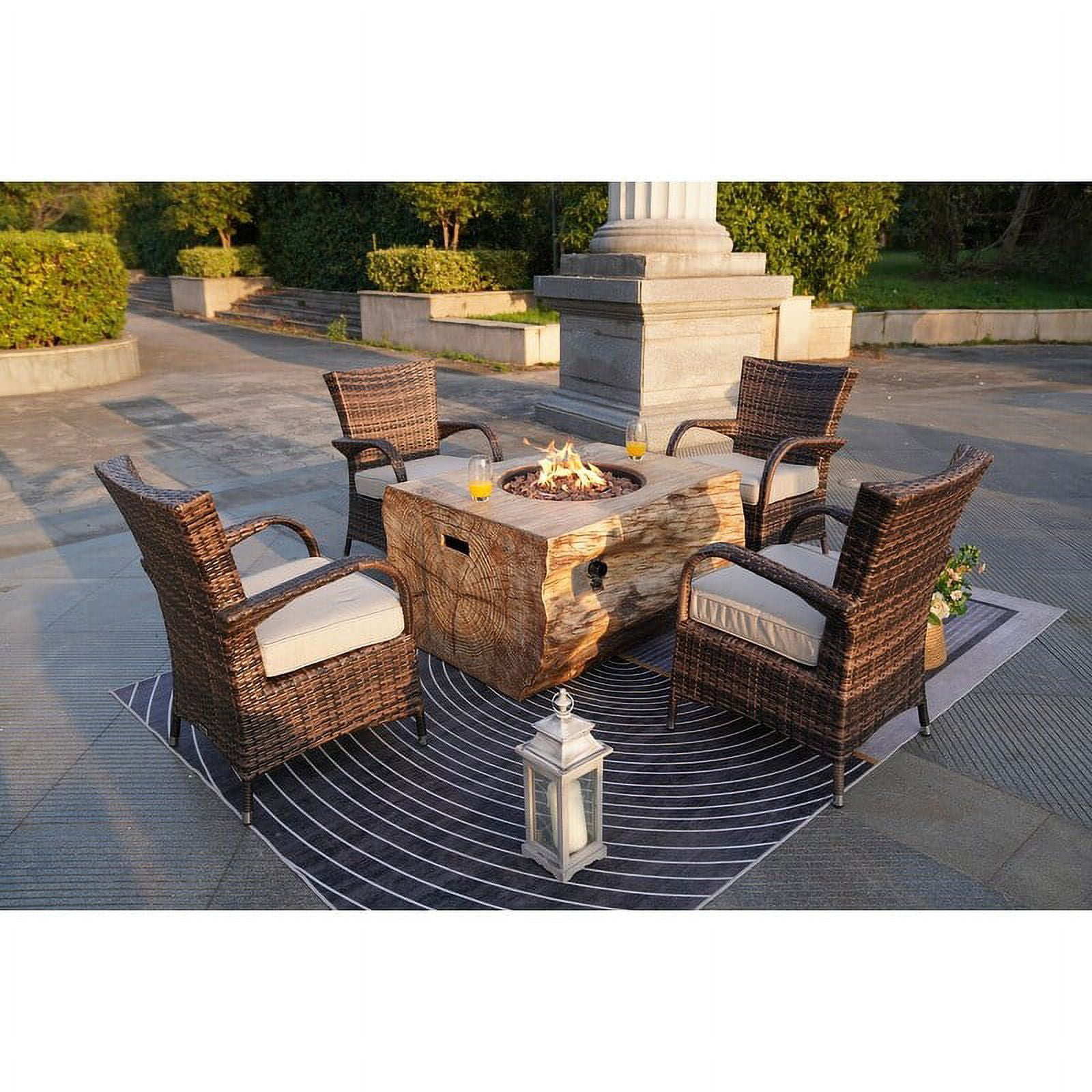 5-Piece Fire Pit Table Set Outdoor Patio Furniture with 40" Gas Fire Pit Table and Four Wicker Chair