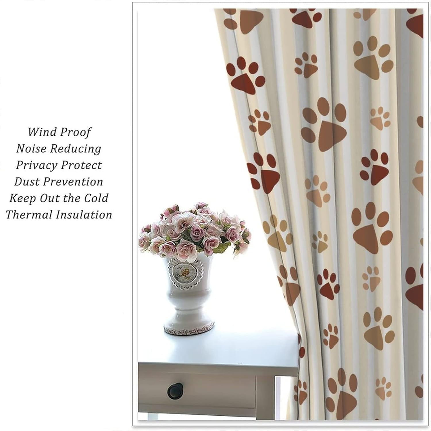 Dog Paw Print Curtains Cartoon Boho Dog Paw Print Bones Rod Pocket Blackout Window Treatment for Kids Girls Bedroom Children''s Room Kitchen Home Decor Art Printed Window Drapes 52x84in
