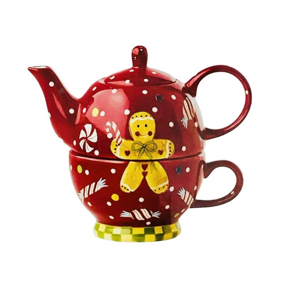 Laurie Gates Holiday Treats Gingerbread Holiday Tea Pot & Cup