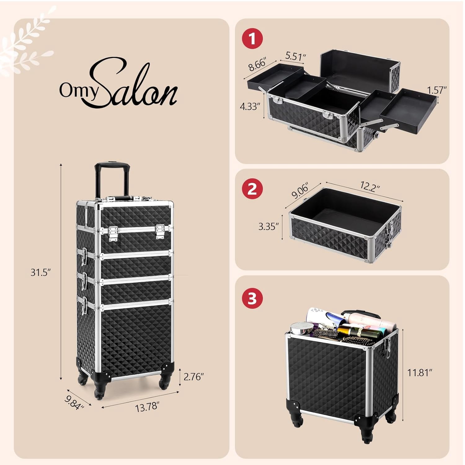 Mefeir Make-up-Koffer Rollbar – 2-in-1 Aluminium-Kosmetikkoffer Mit Rädern, Spiegel & Schultergurt