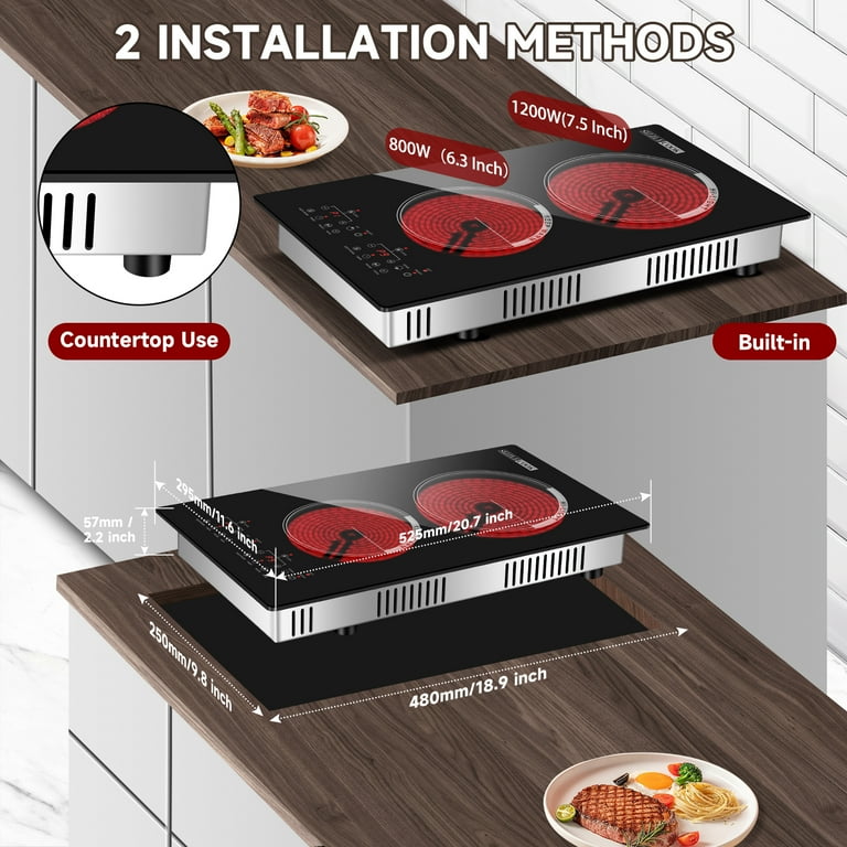 SizzleCook Burner Electric Cooktop 110V Plug In, Countertop